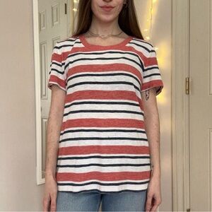 Coral, Navy, and White Striped Tee